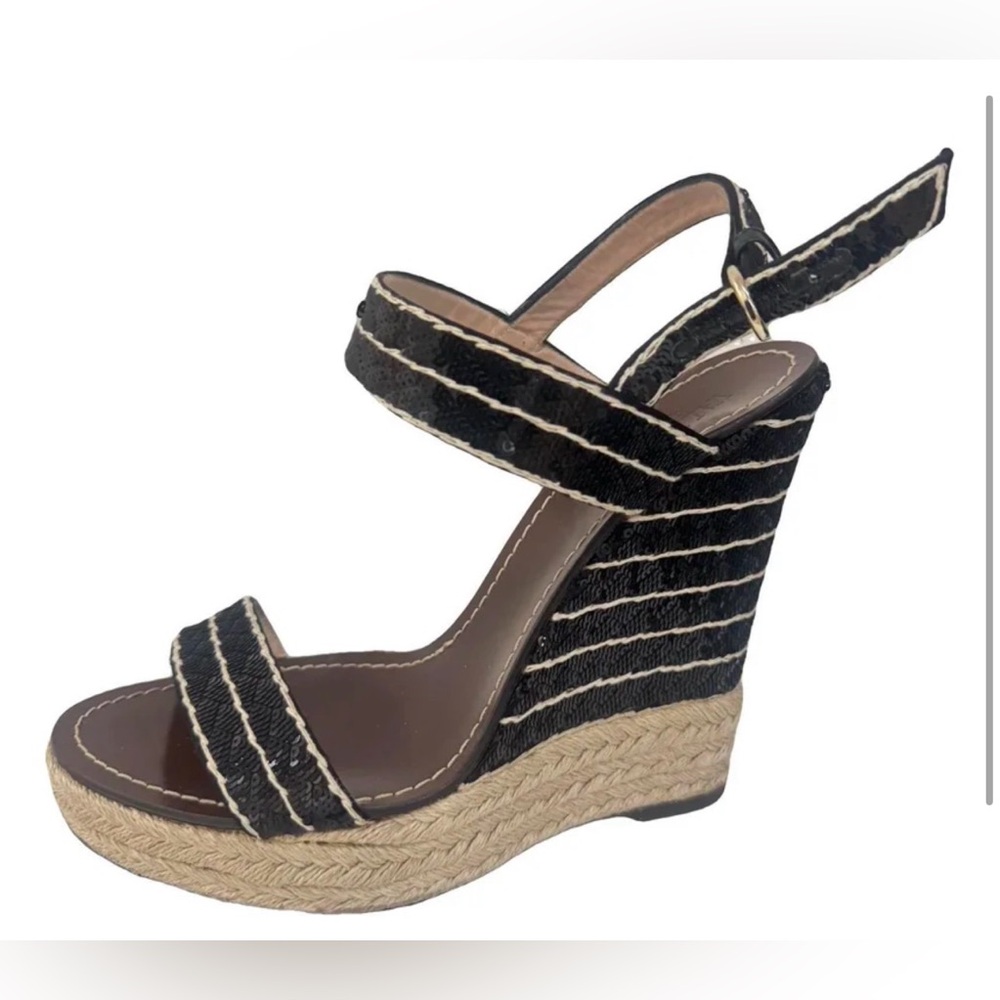 Valentino Black Sequins Ankle Strap
Espadrille Wedge Sandals Size IT 41